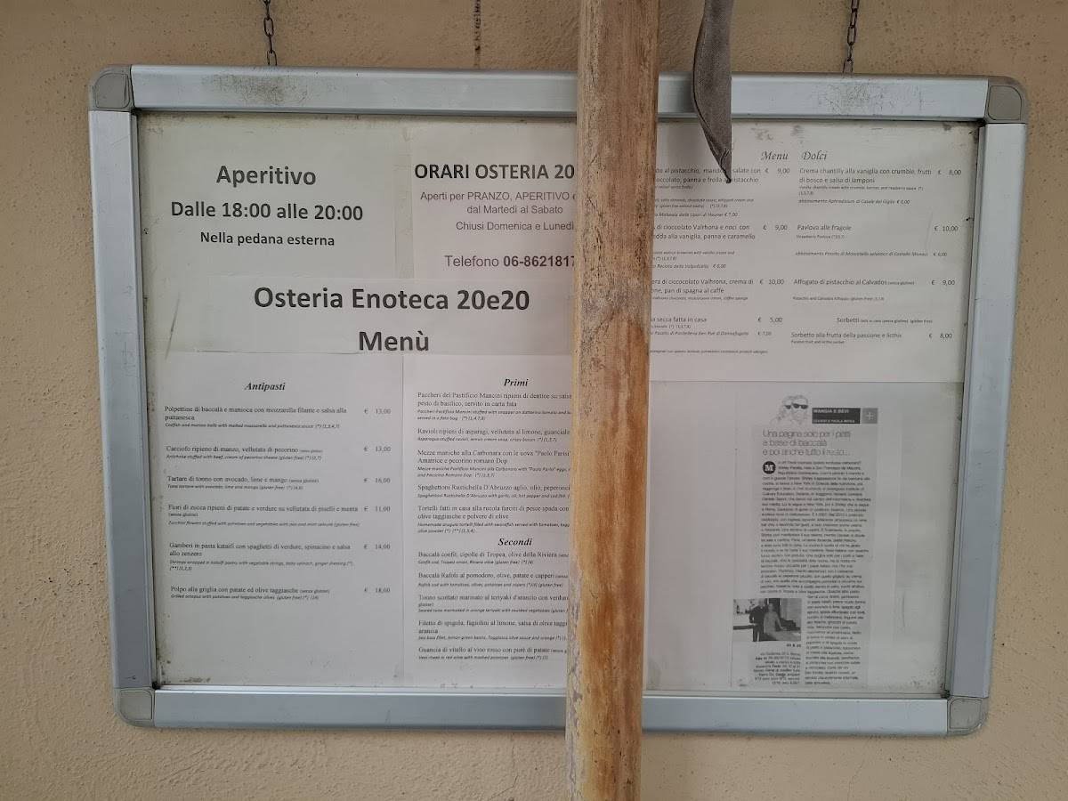 Osteria Enoteca 20e20 меню