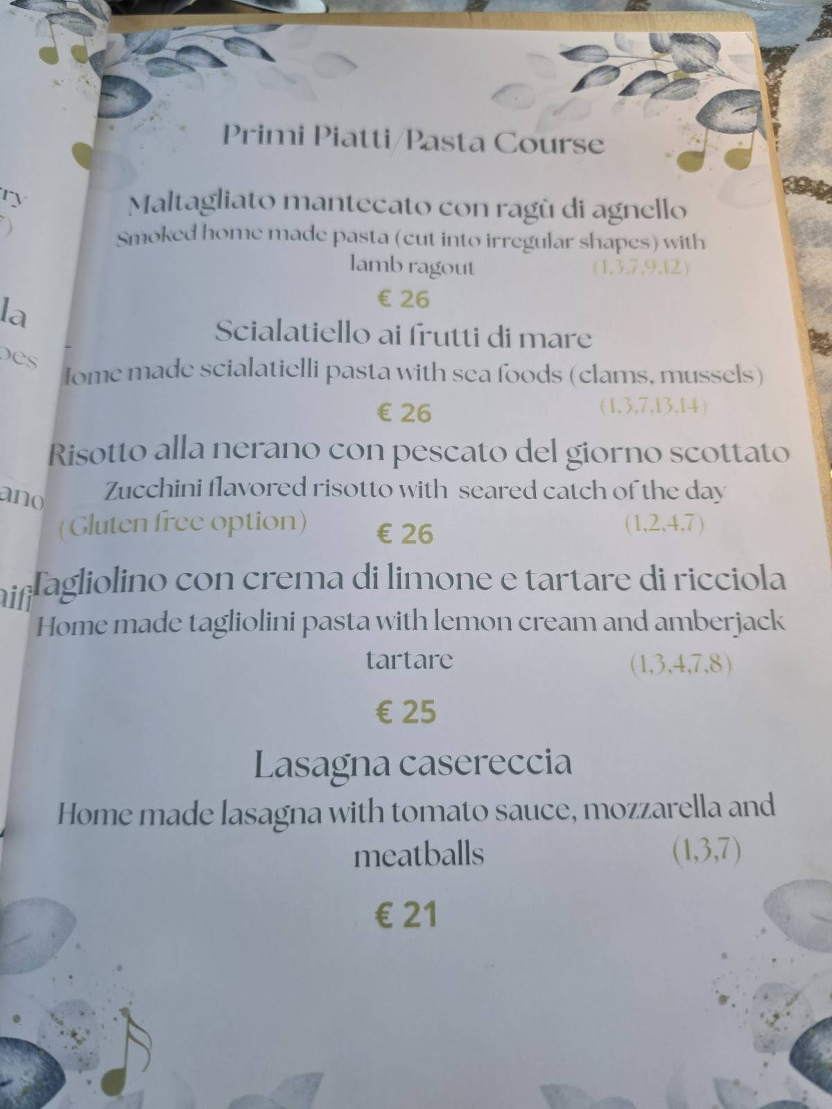 Osteria Ravello меню