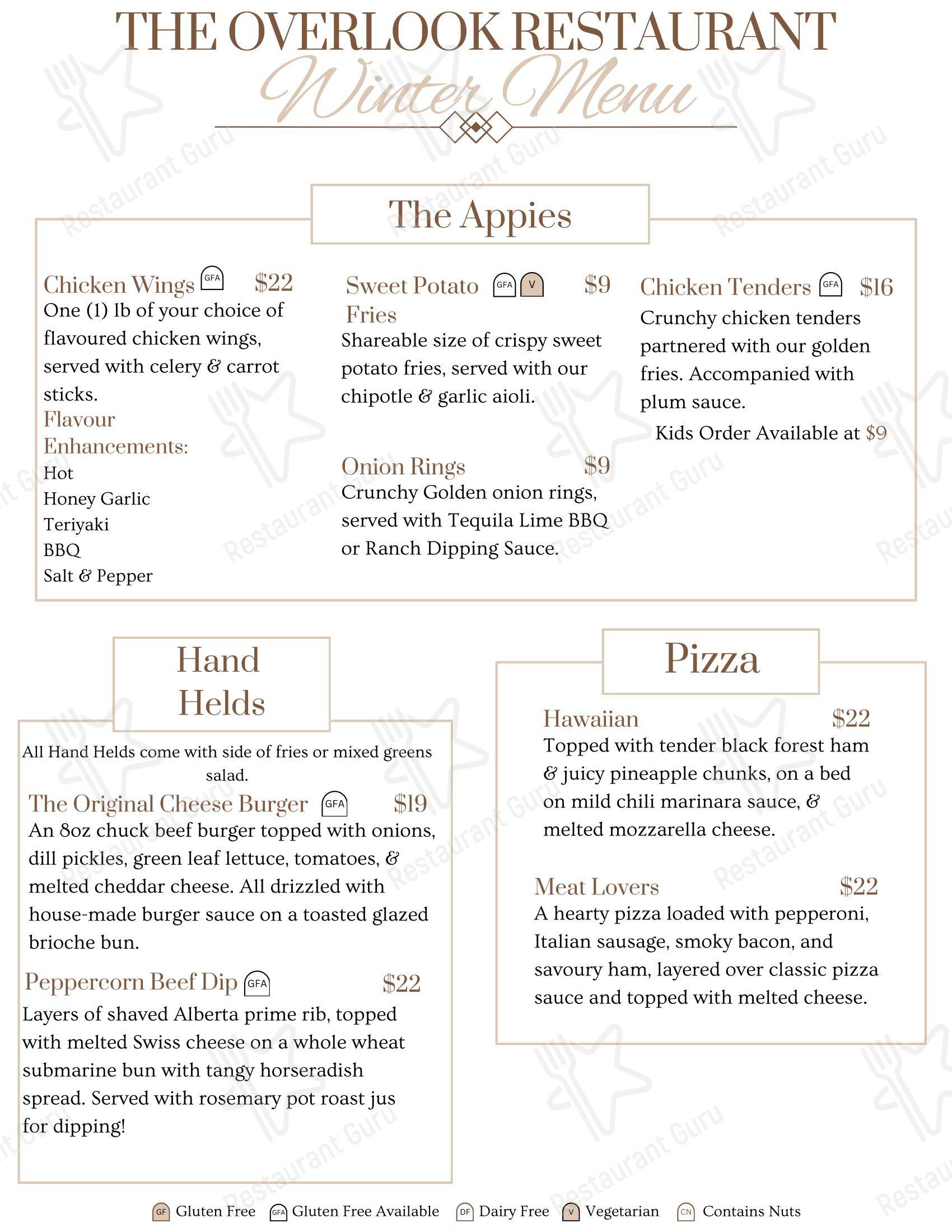 菜单 ресторана Overlook Restaurant