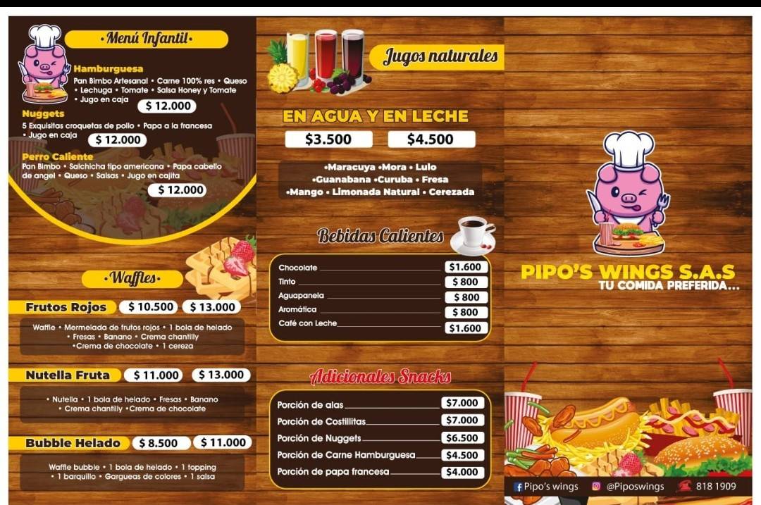 PIPO´S WINGS S.A.S меню