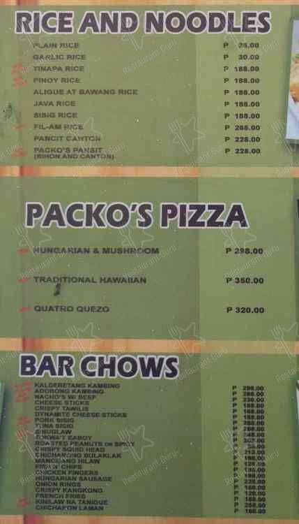 Packo's меню