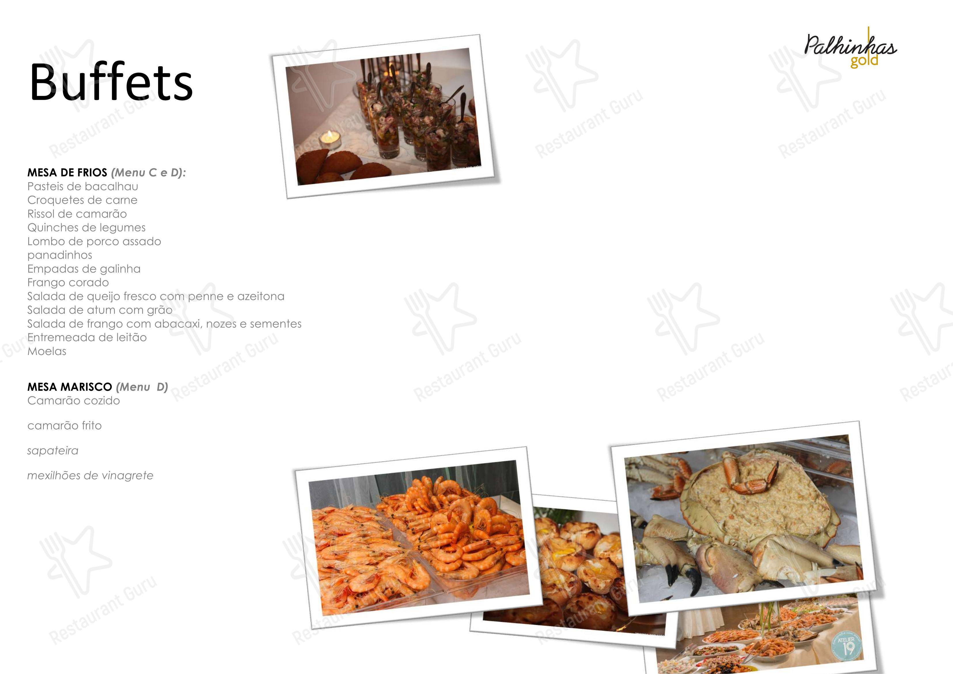Catering Menu ресторана Palhinhas Gold