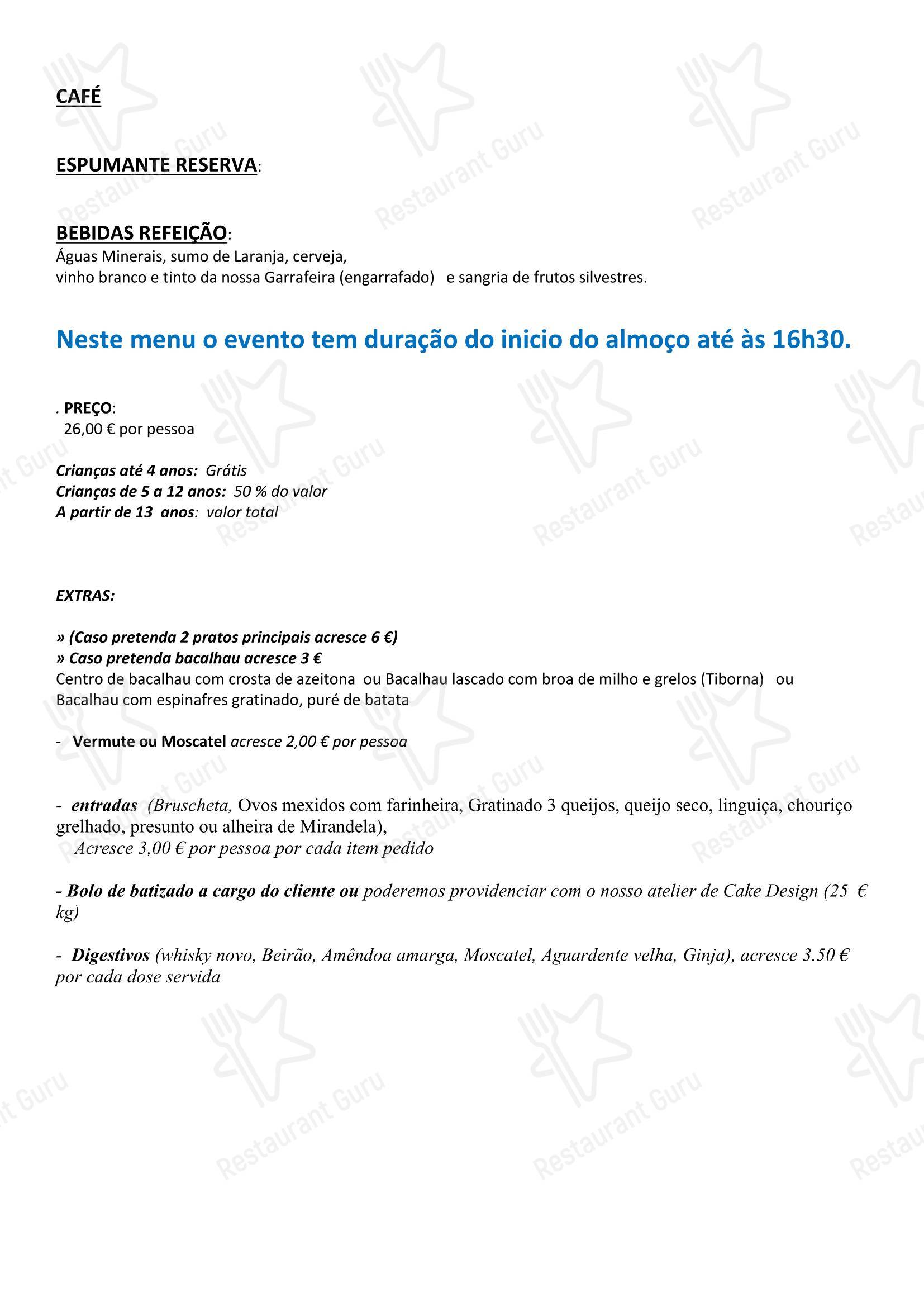 Dinner Menu ресторана Palhinhas Gold в Риу-Майоре