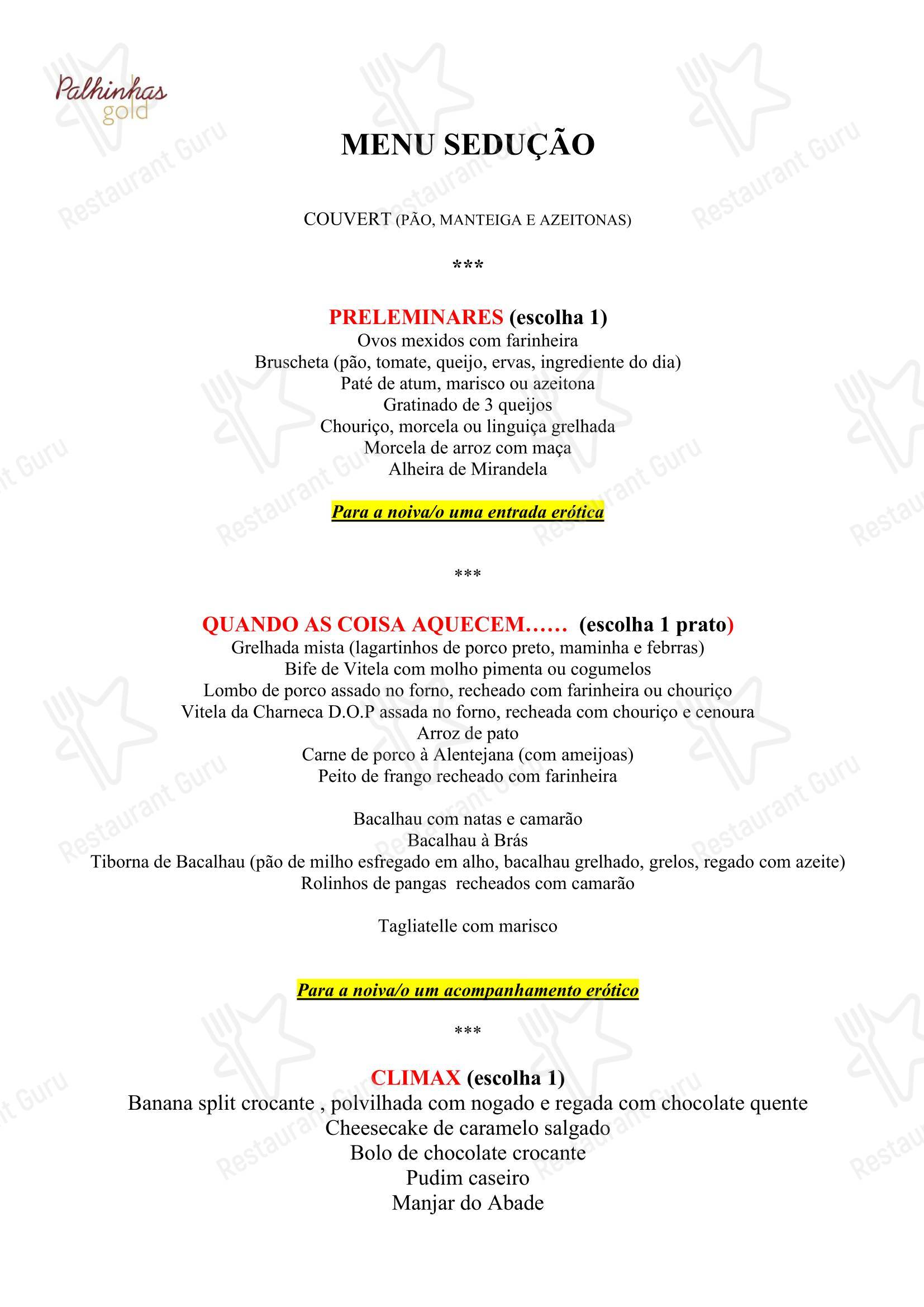 Меню ресторана Palhinhas Gold - At Home Catering Menu