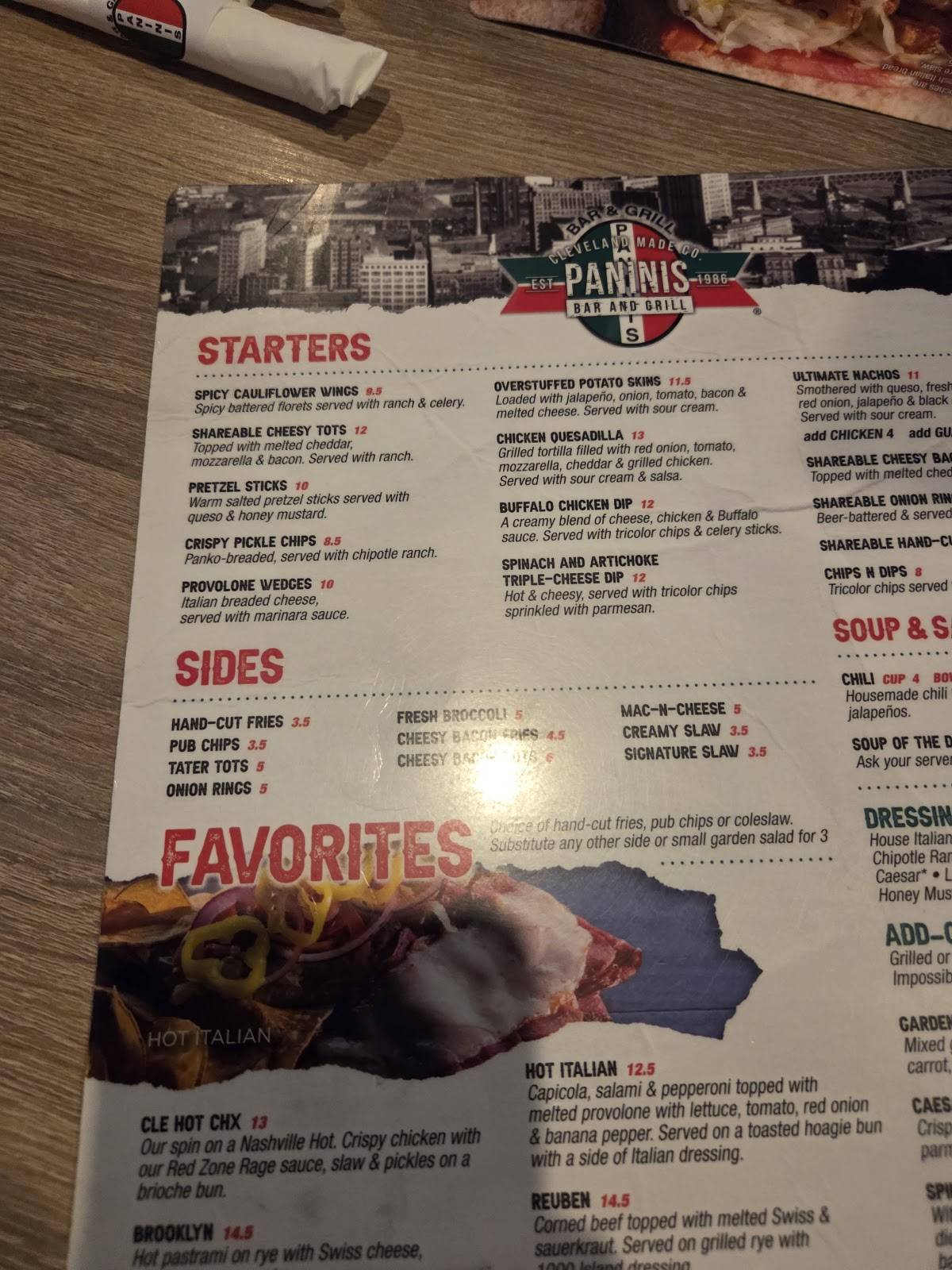Panini's Bar & Grill меню
