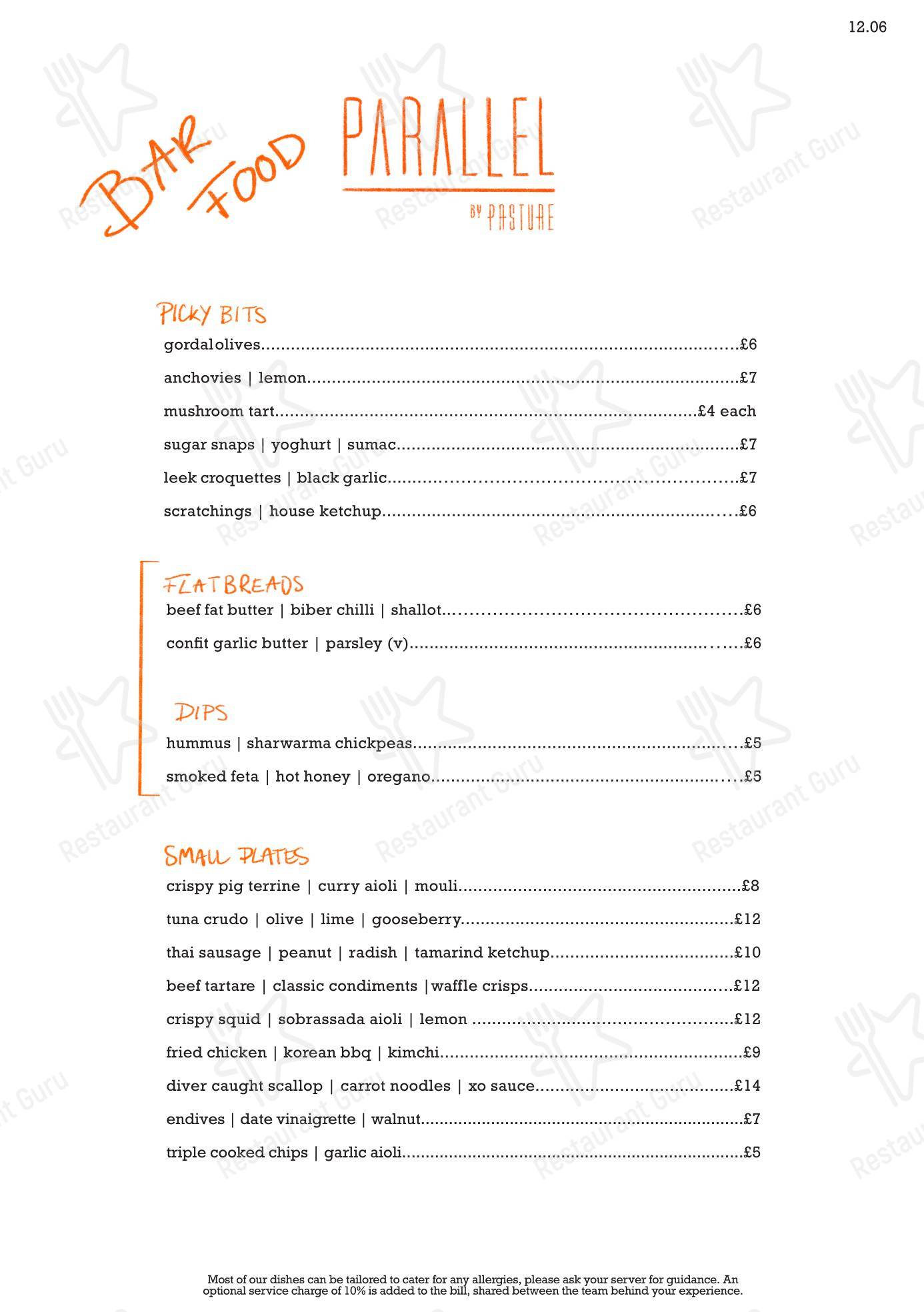 Меню ресторана Parallel by Pasture - Lunch Menu