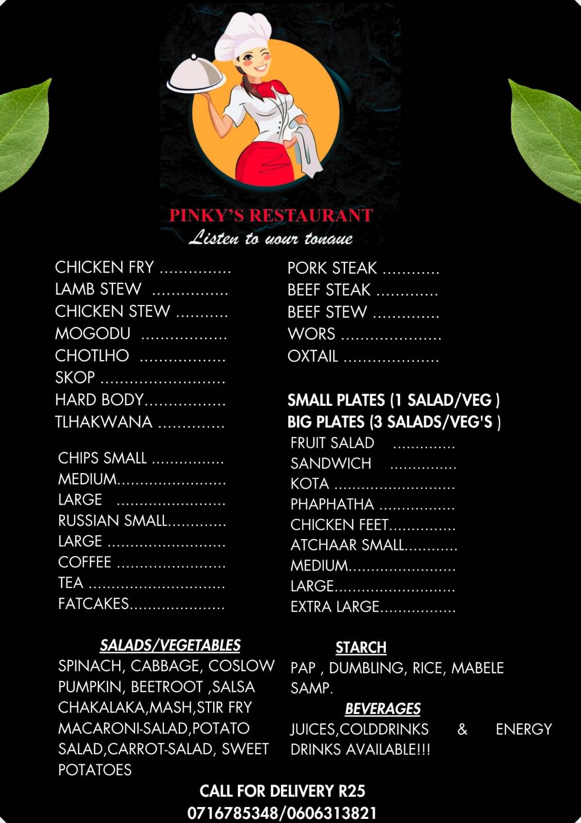 Pinky's Restaurant меню