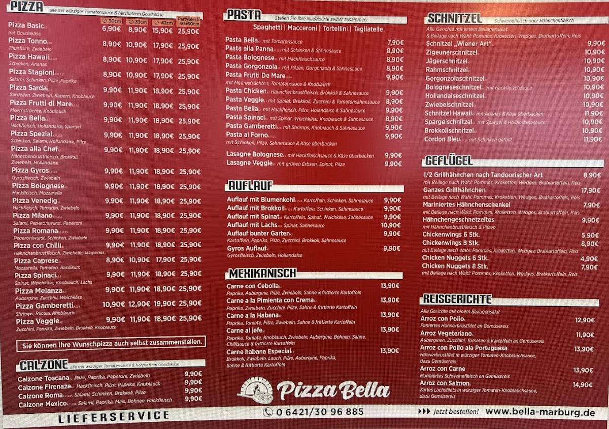Pizza Bella меню
