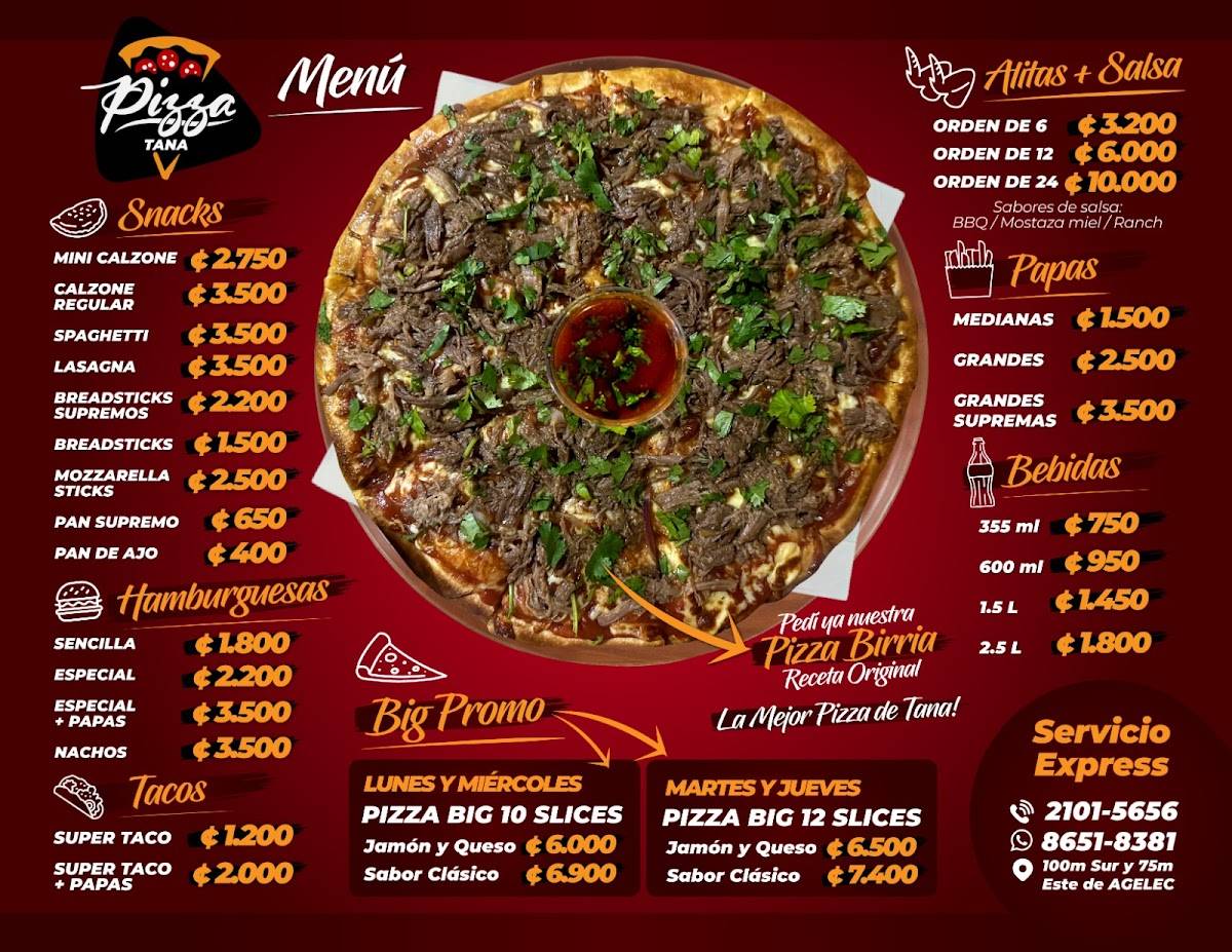 Pizza Tana Río Oro меню