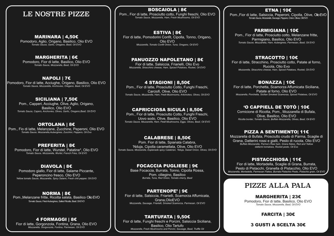 Pizza a sentimento меню