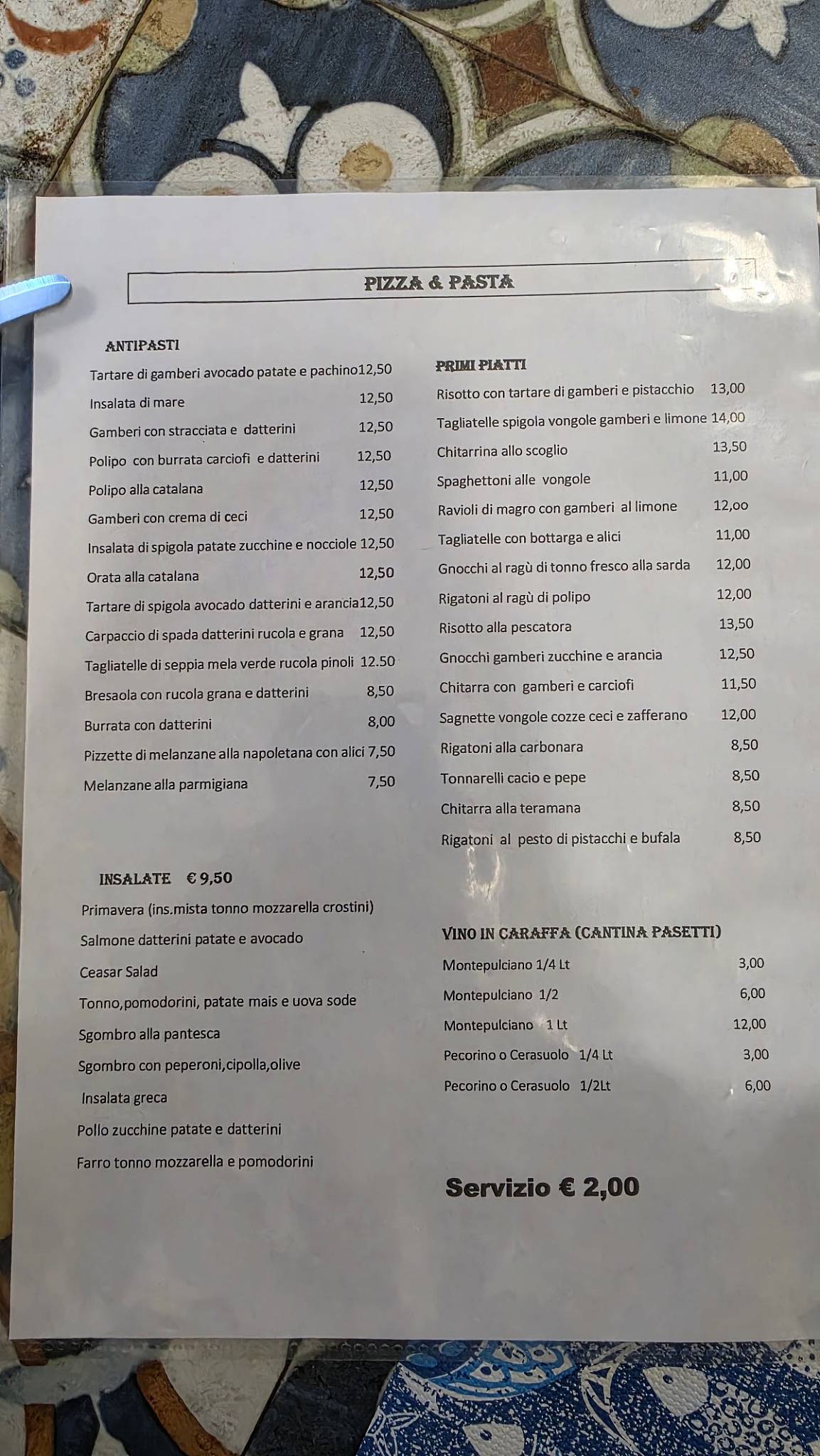 Pizza & Pasta меню