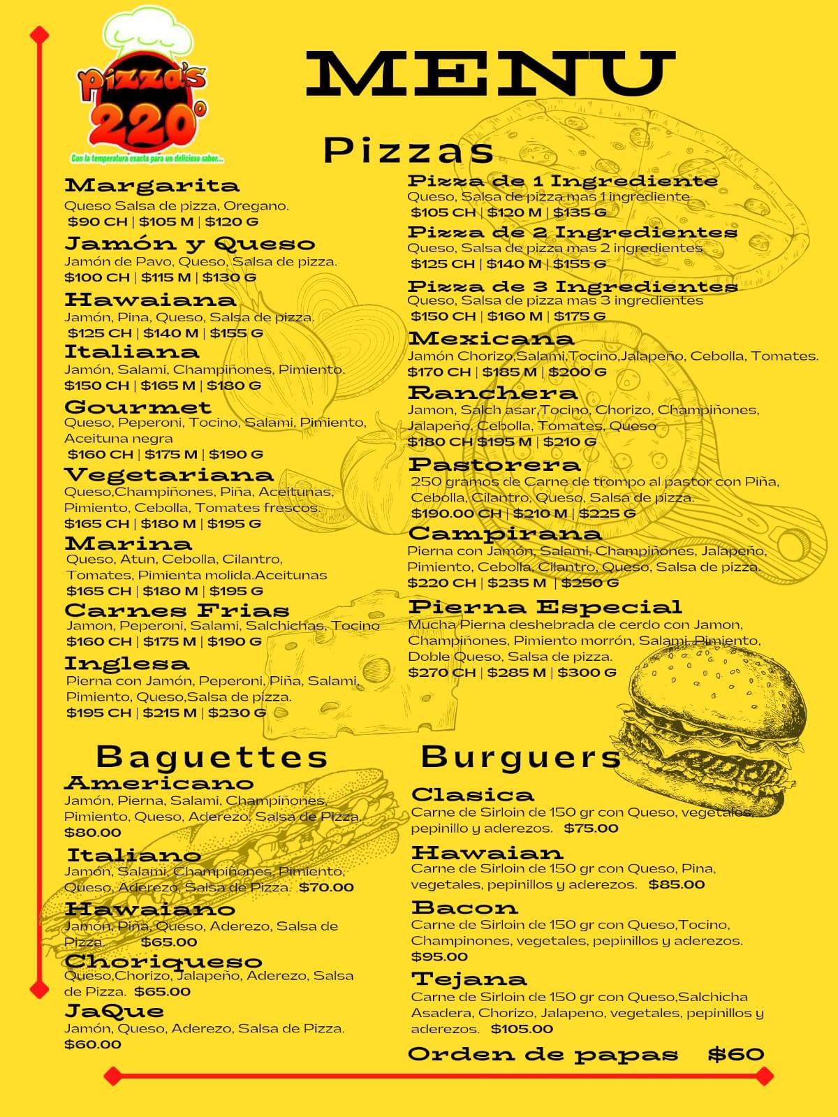 Pizza´s 220° меню