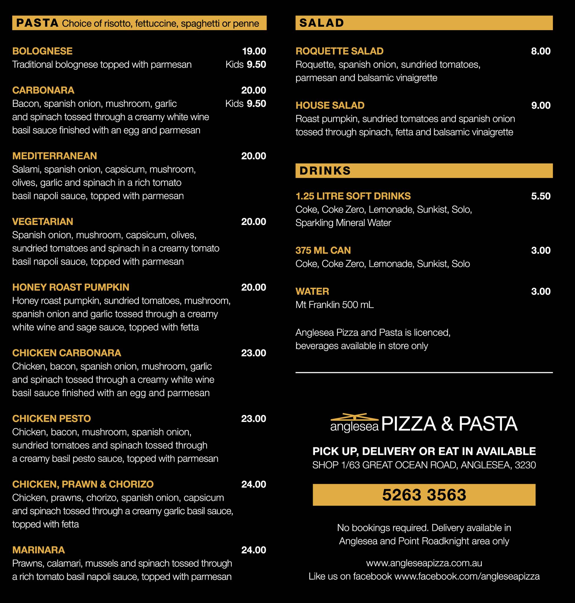 Anglesea Pizza & Pasta меню