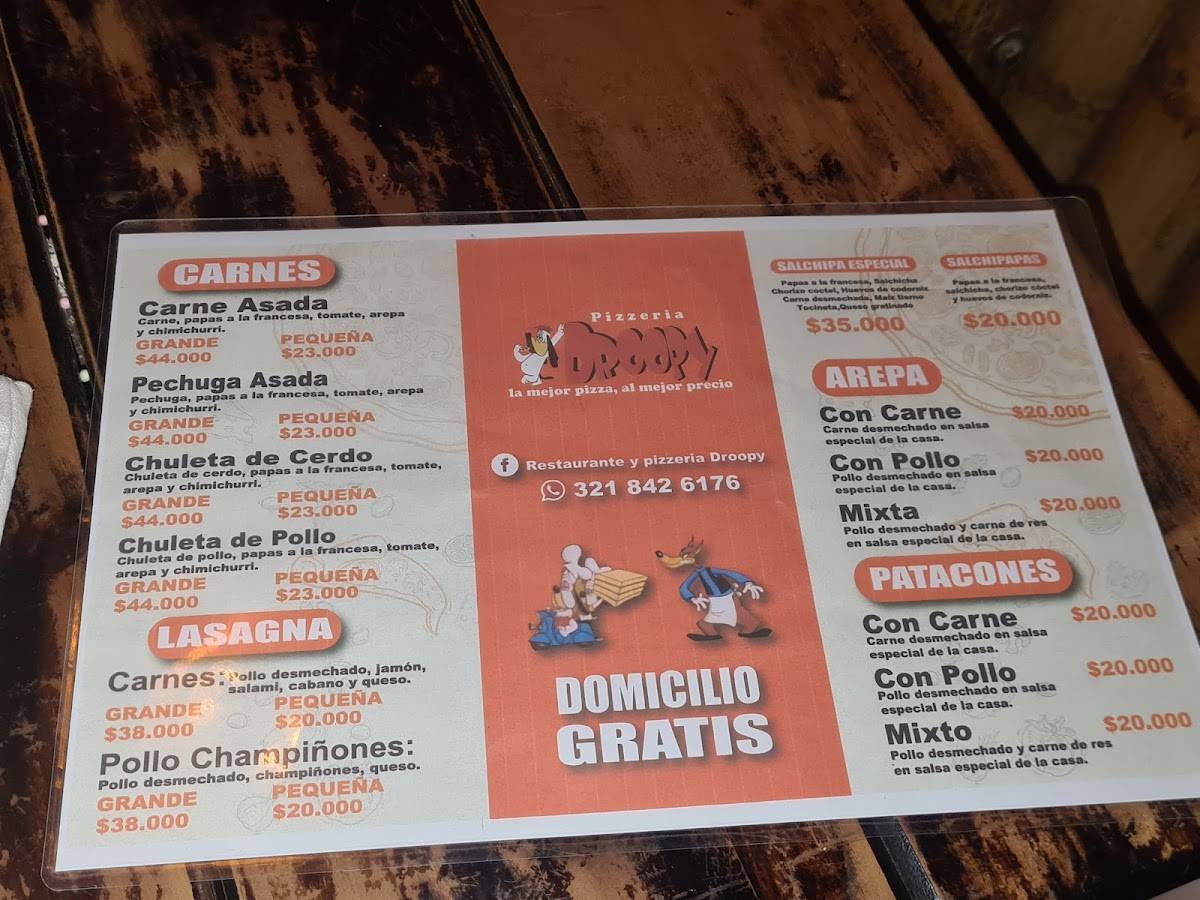 Pizzería Droopy меню