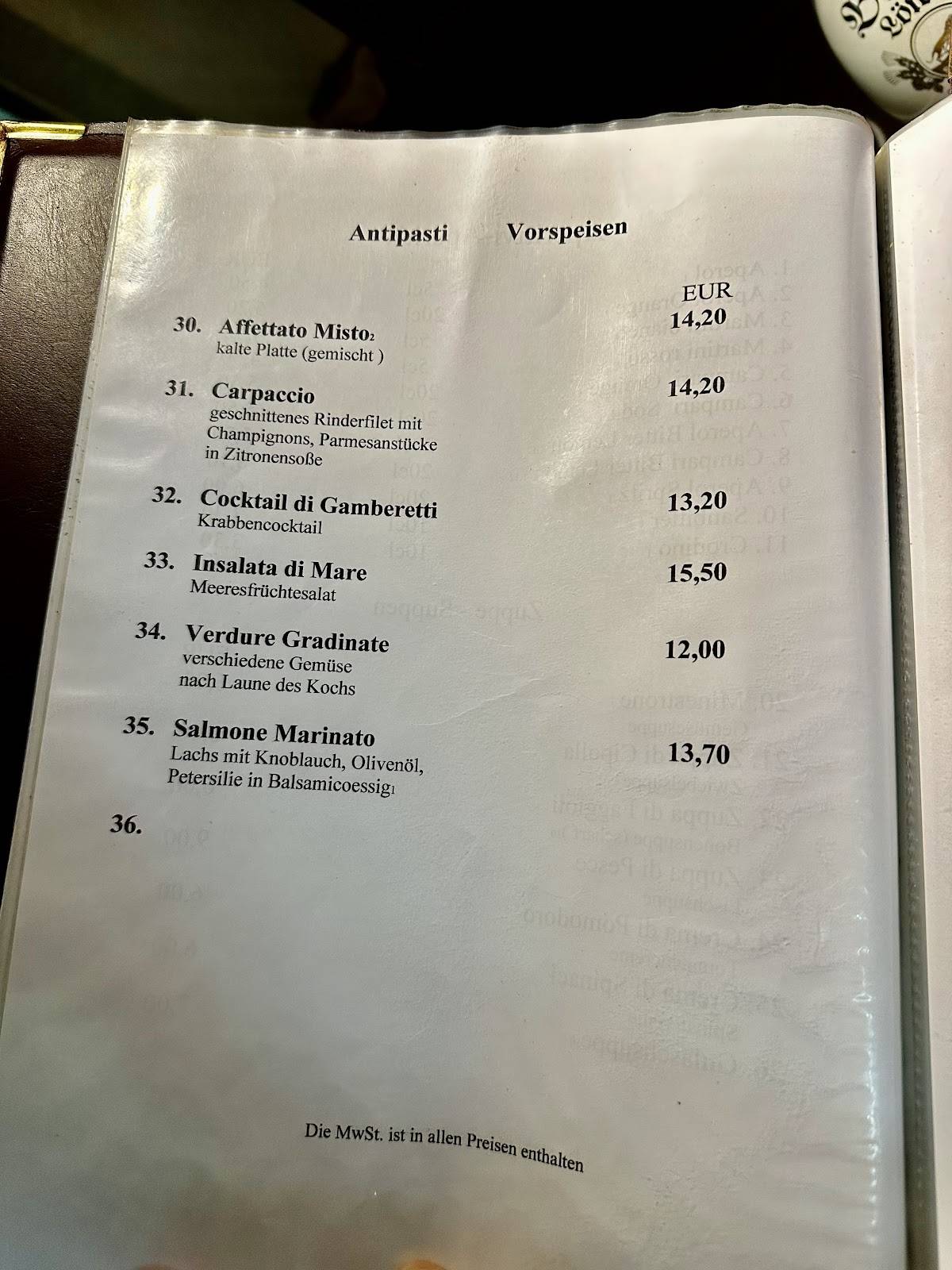 La Trattoria меню