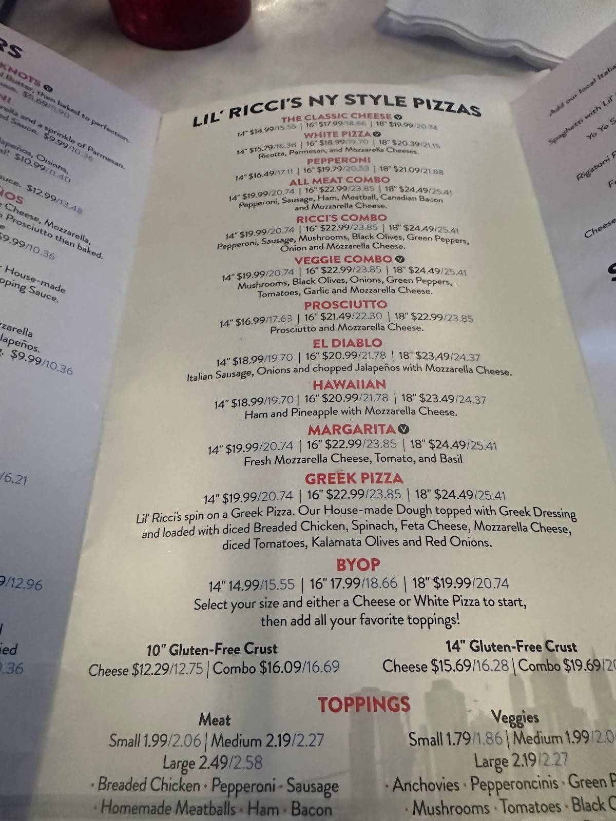 Lil' Ricci's NY Pizza & Pasta - Parker меню