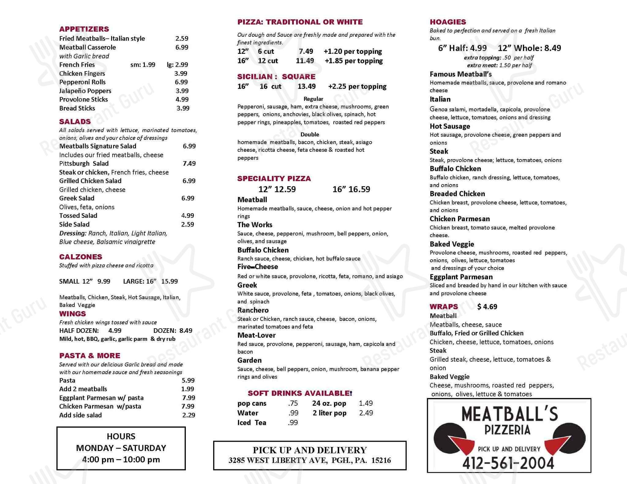 Meatball's Pizzeria меню