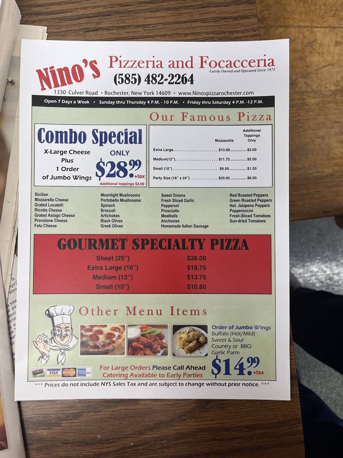 Nino's Pizzeria меню