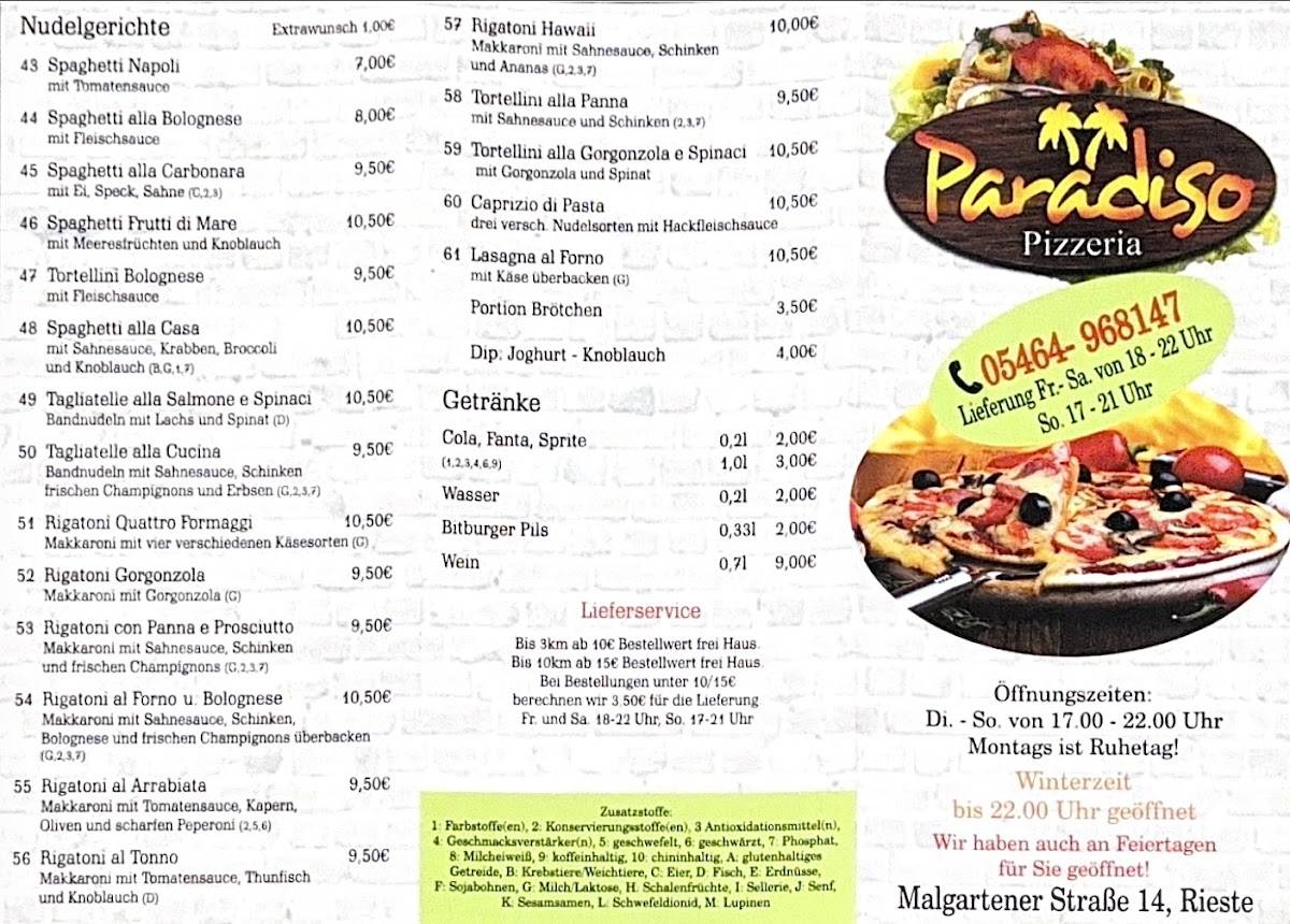 Pizzeria Paradiso меню