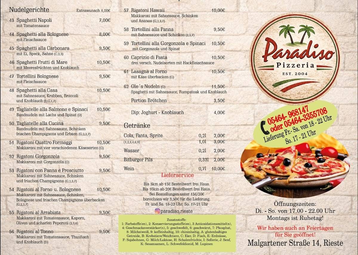 Pizzeria Paradiso меню