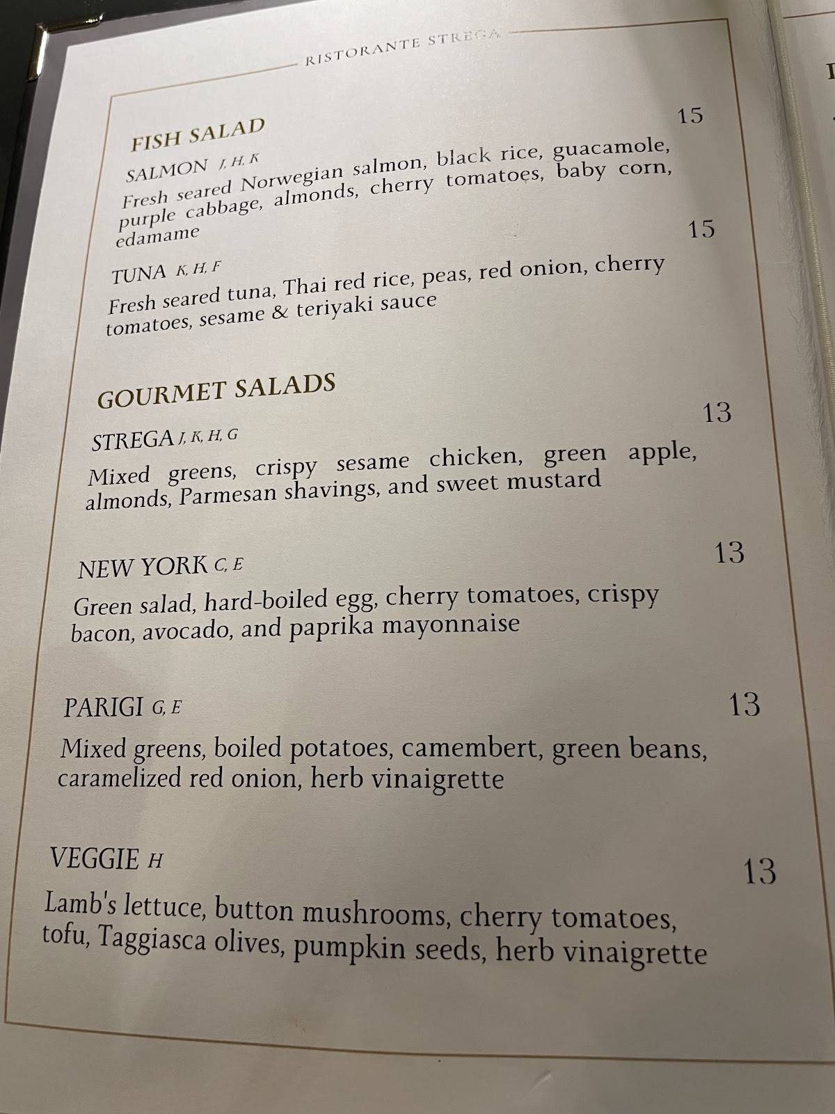 RISTORANTE STREGA меню