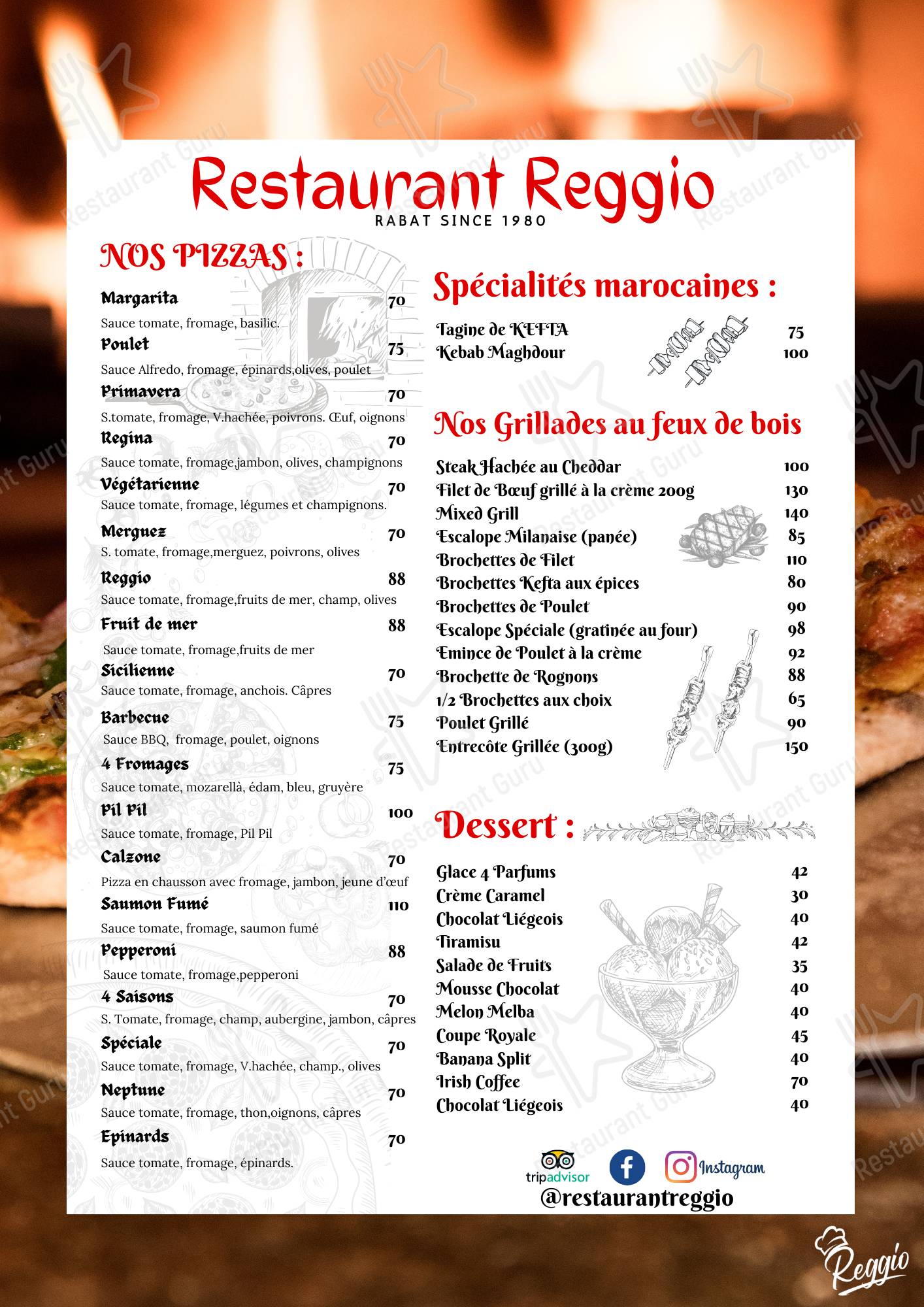 Меню для посетителей ресторана Restaurant Pizzeria Reggio
