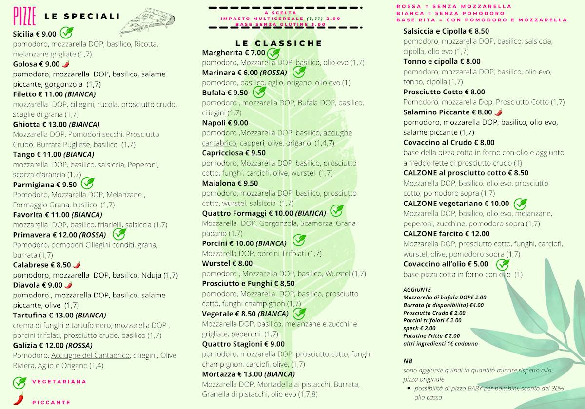 Pizzeria Ristorante I' Canneto ‘C меню