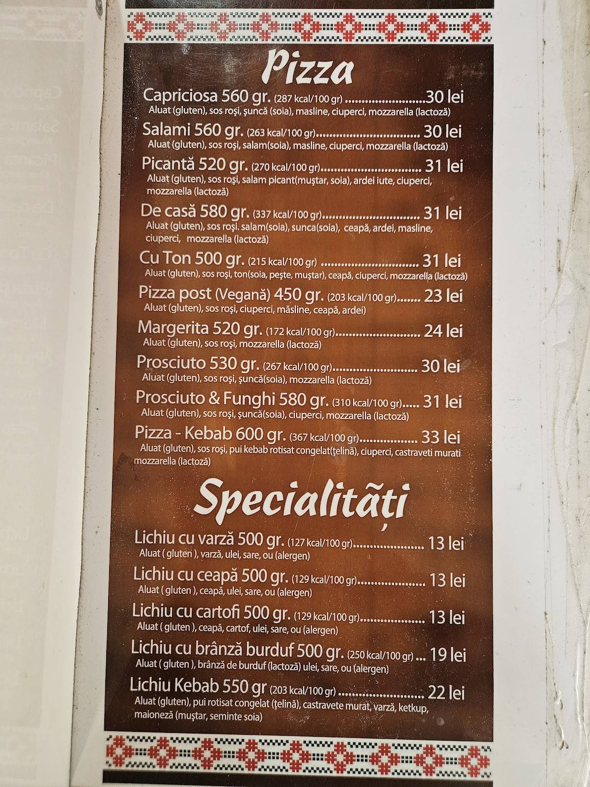 Placinte Sebes меню