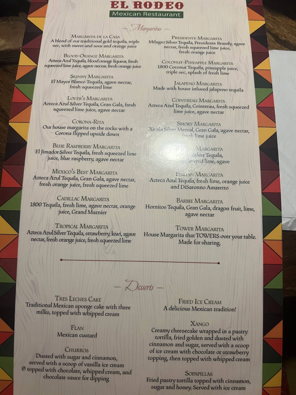 El Rodeo меню