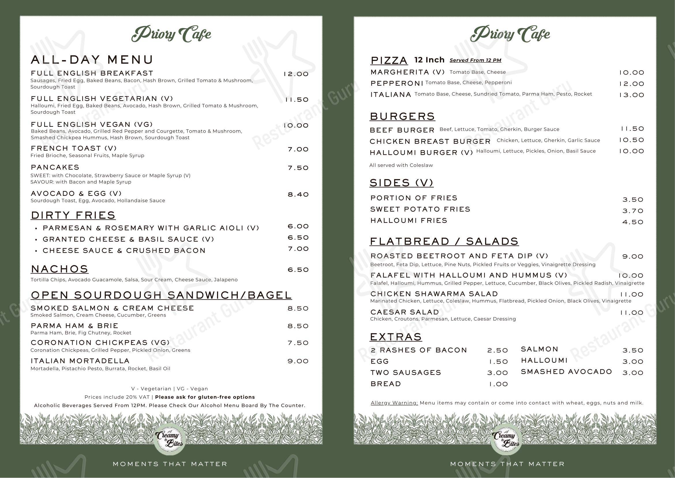 Priory Cafe в Рейгейте - Меню напитков