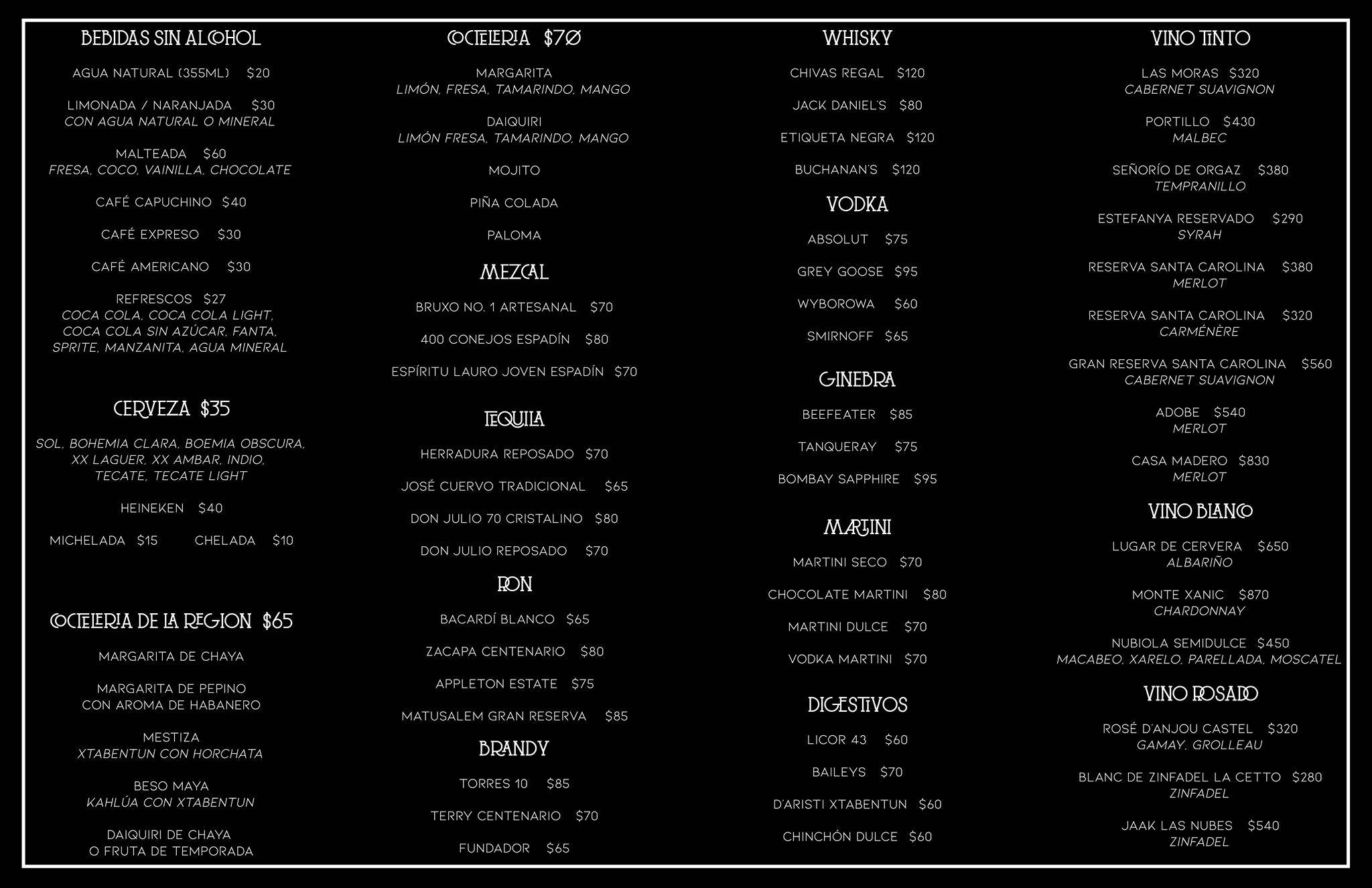 BALAM Bar - Restaurante меню