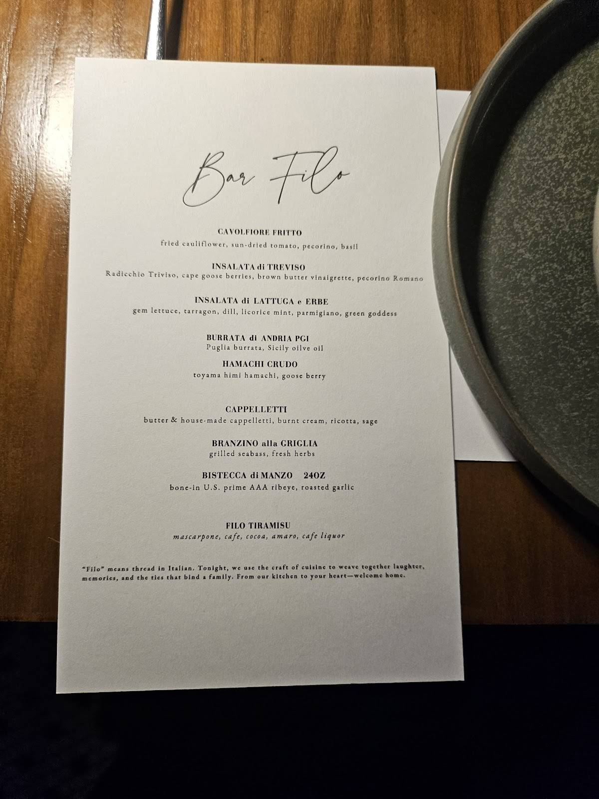 Bar Filo меню