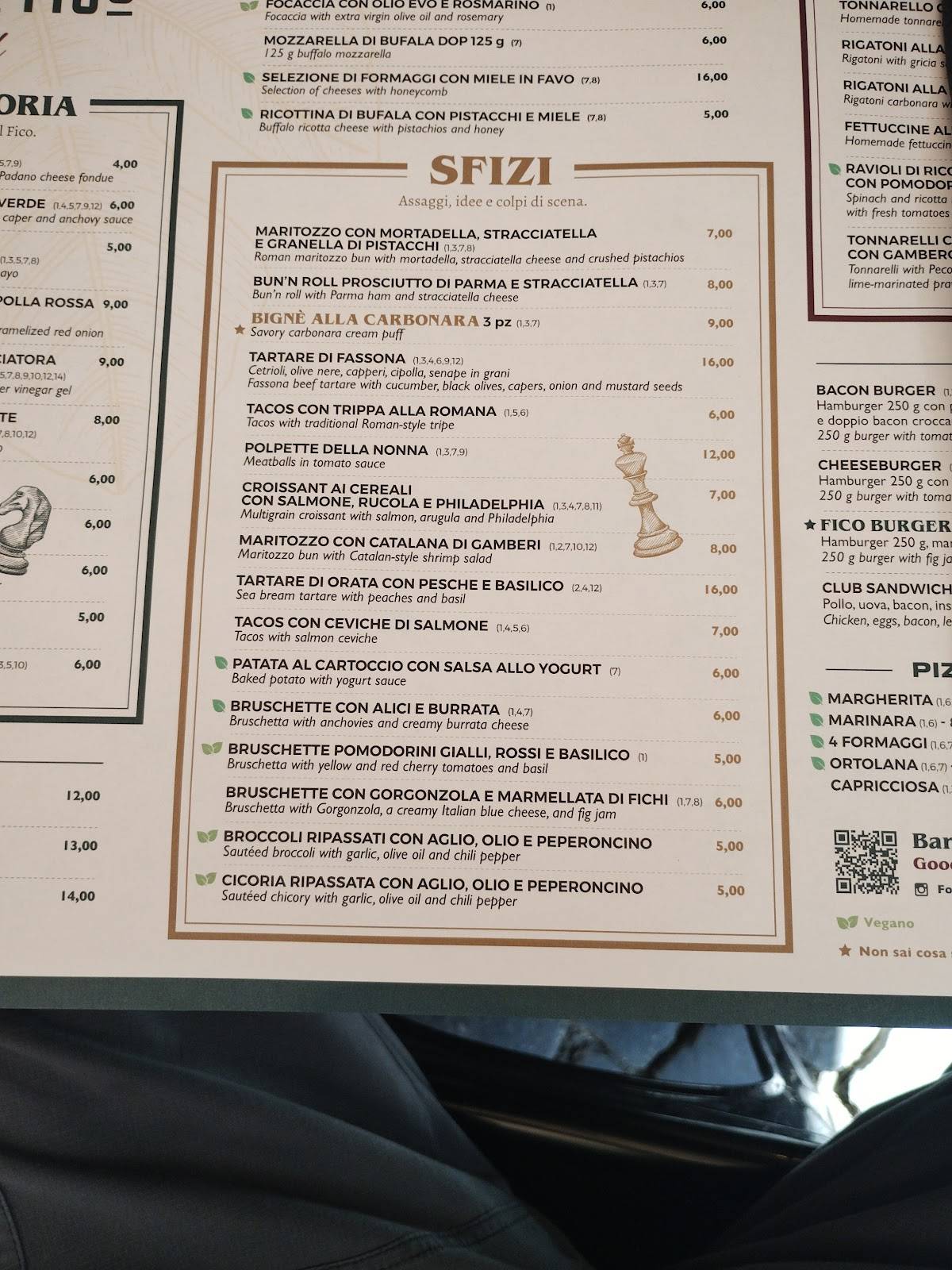 Bar del Fico Ristorante меню