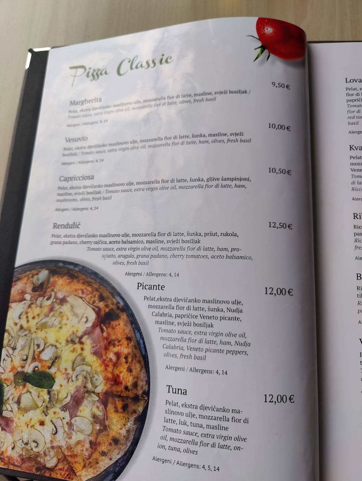 Caffe i pizzeria Rendulić меню