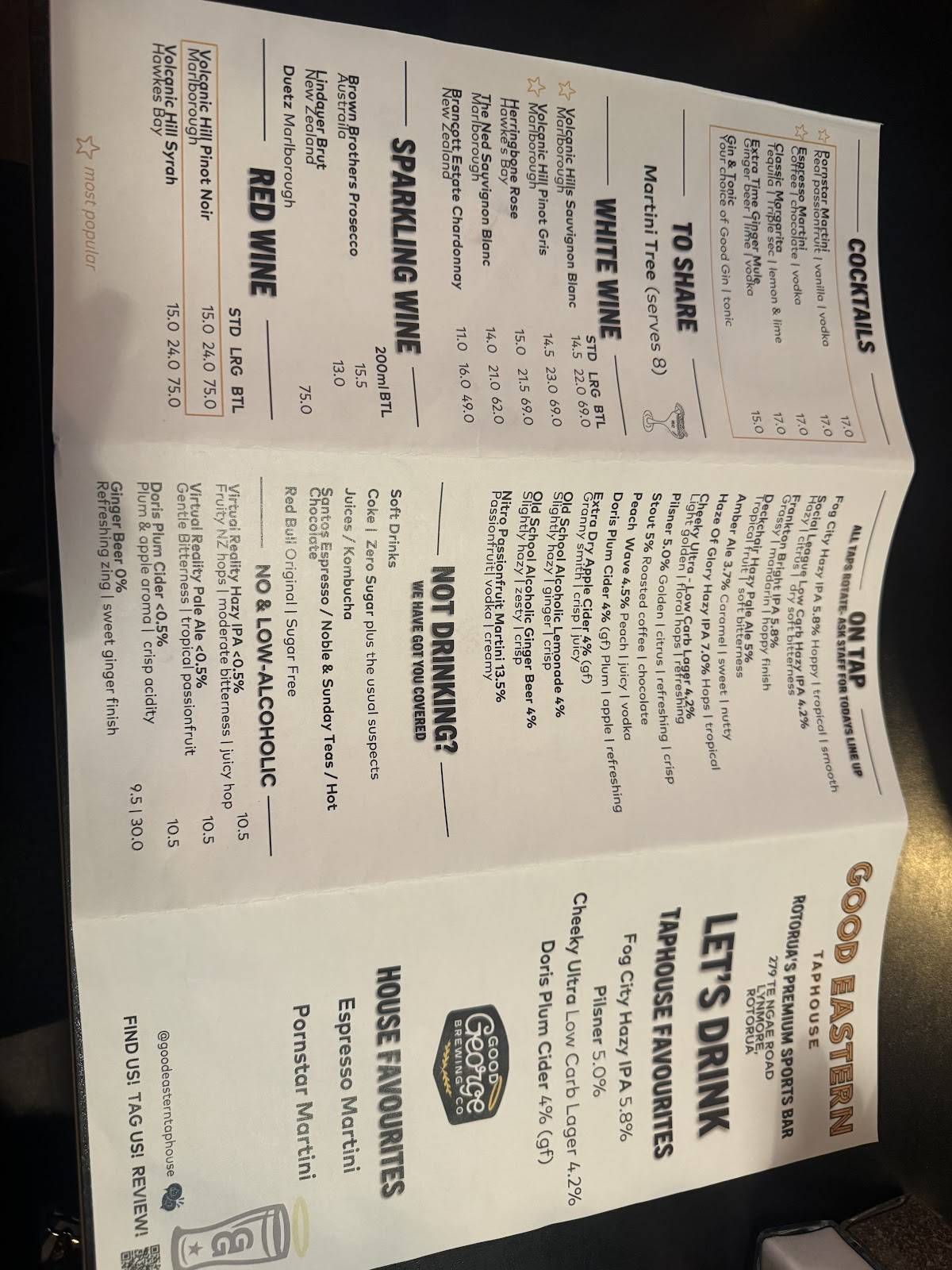 Good Eastern Taphouse Rotorua меню