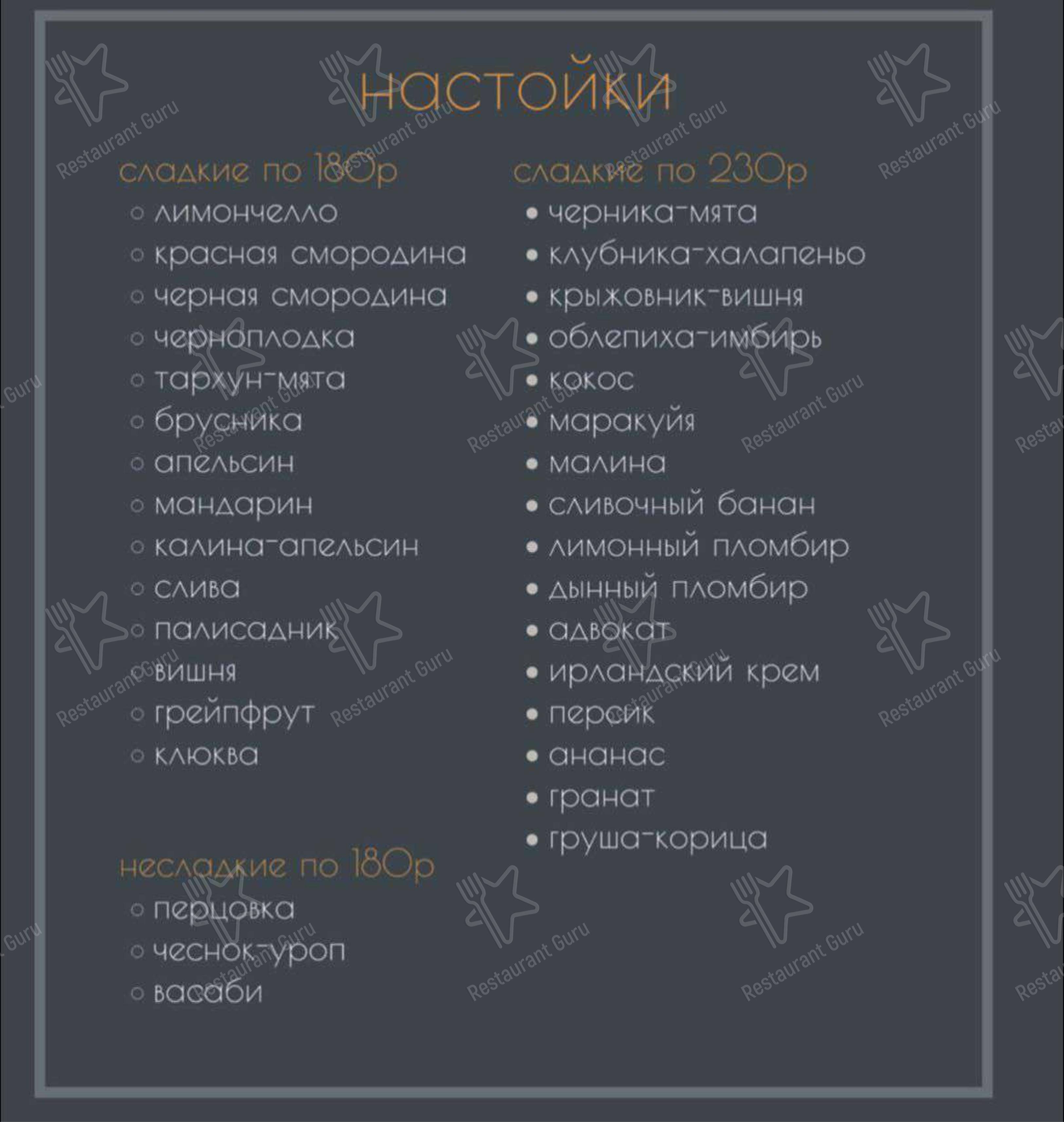 Меню для посетителей паба и бара Каморка
