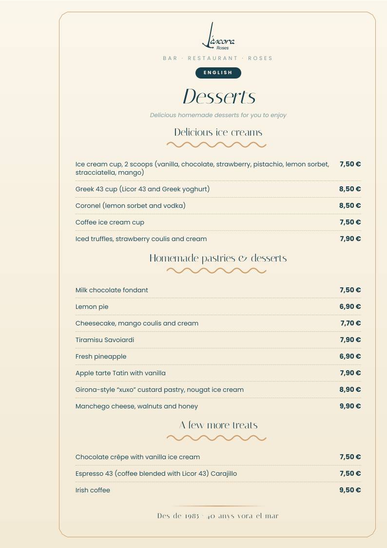 L'Àncora Bar Restaurant Musical меню