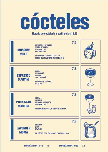 MoMa Cócteles & Tapas · Tui меню