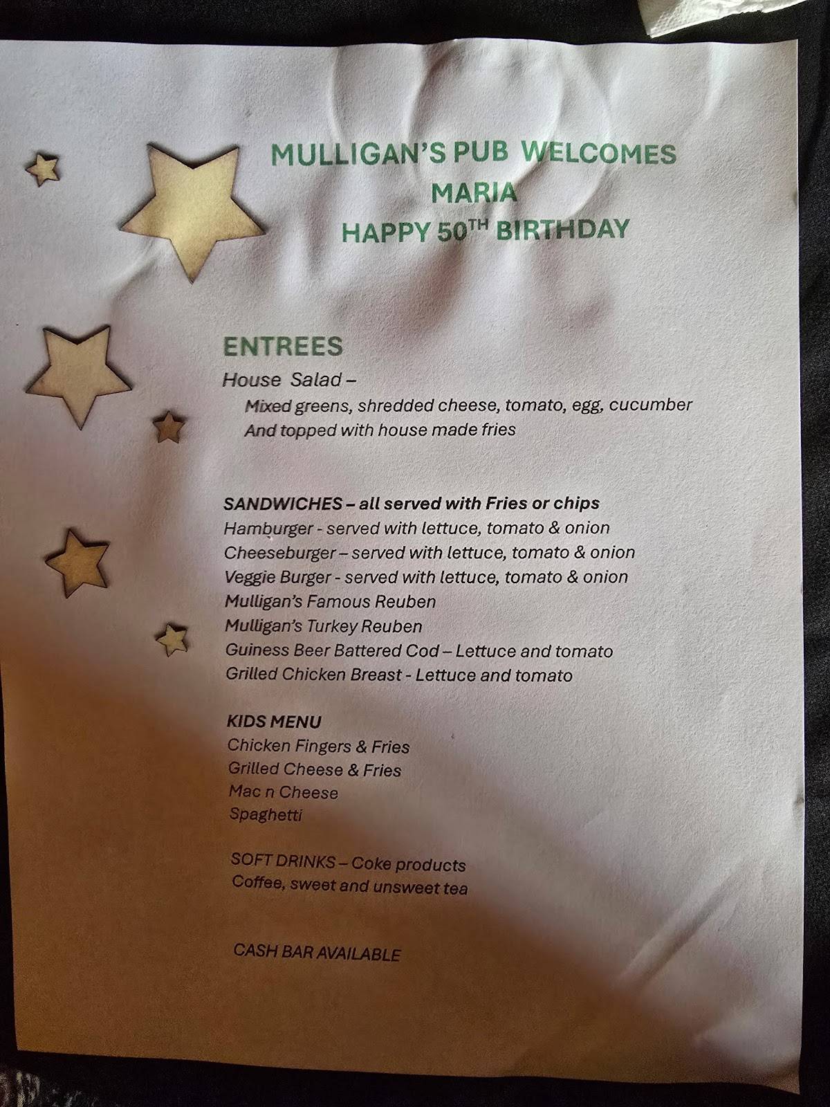Mulligan’s Restaurant & Pub меню