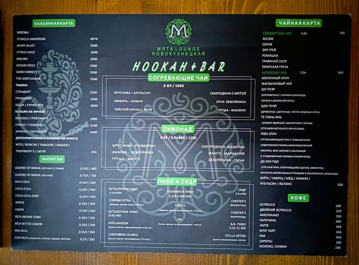 Мята Lounge меню