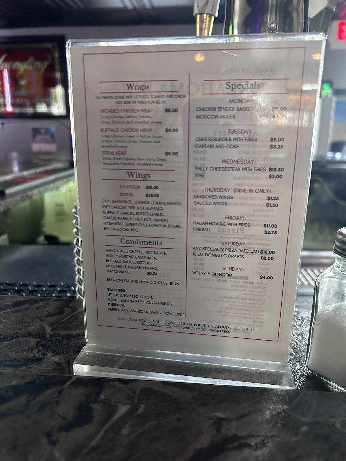 Oklahoma Inn меню