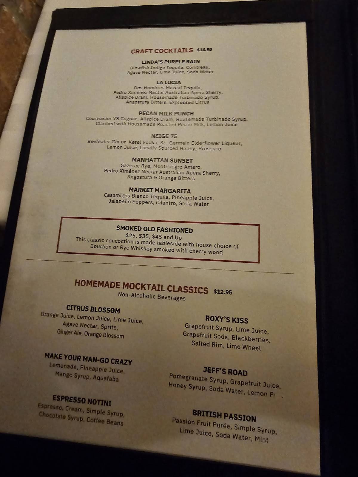 Roxy Restaurant & Bar меню