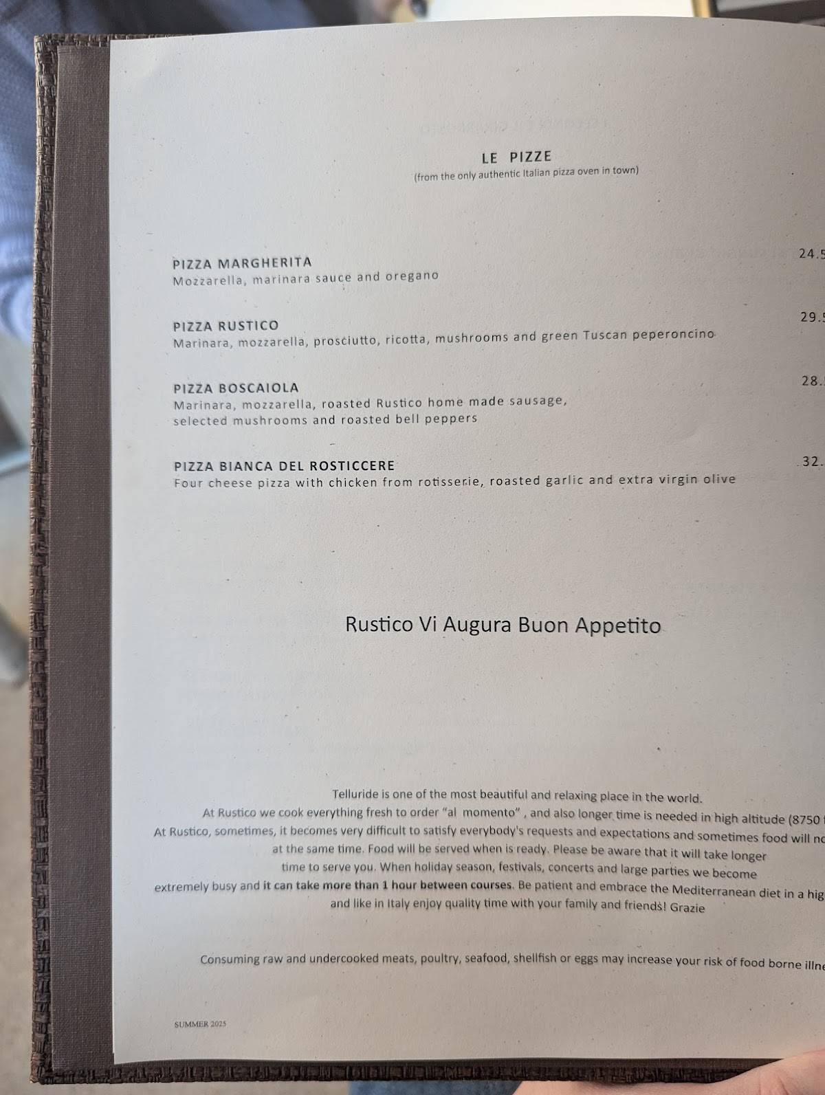 Rustico Ristorante меню