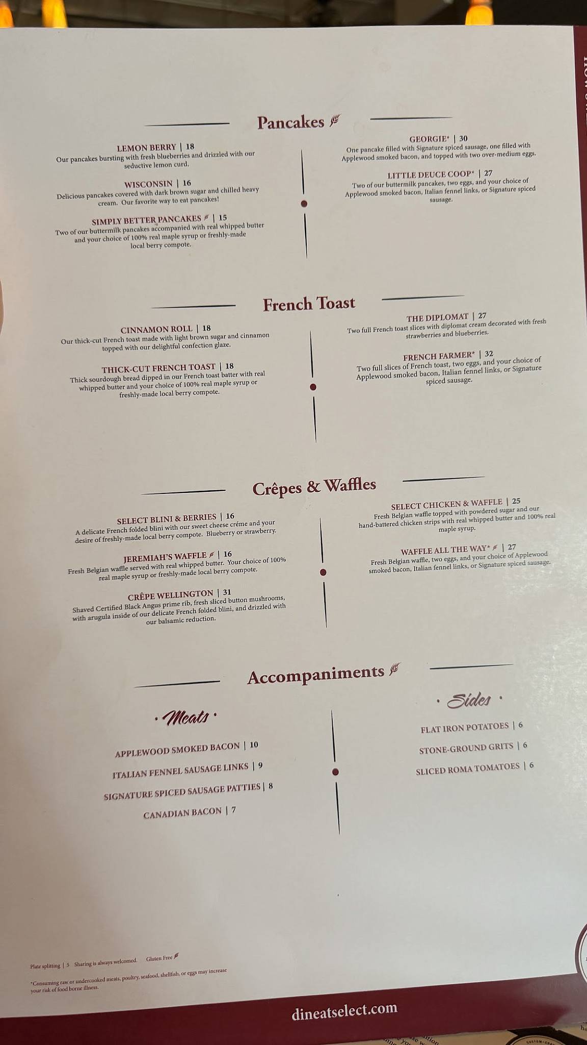 SELECT Restaurant - Greer меню