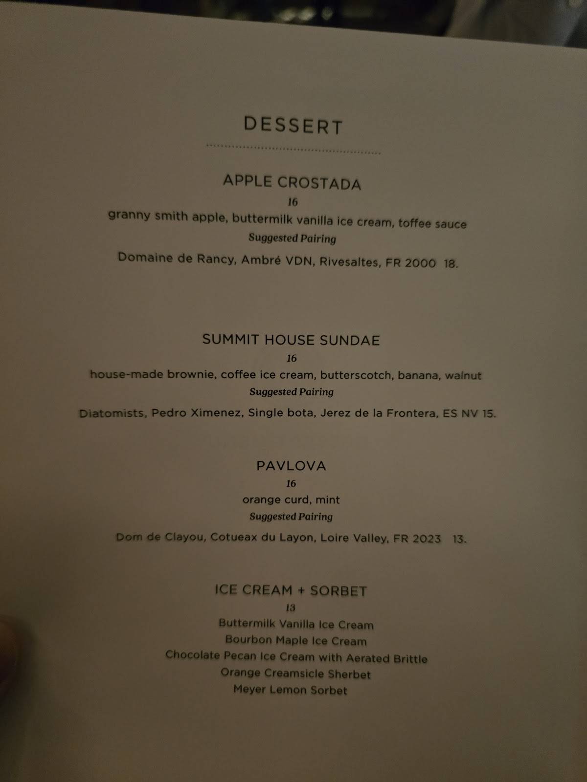 Summit House Restaurant + Bar меню