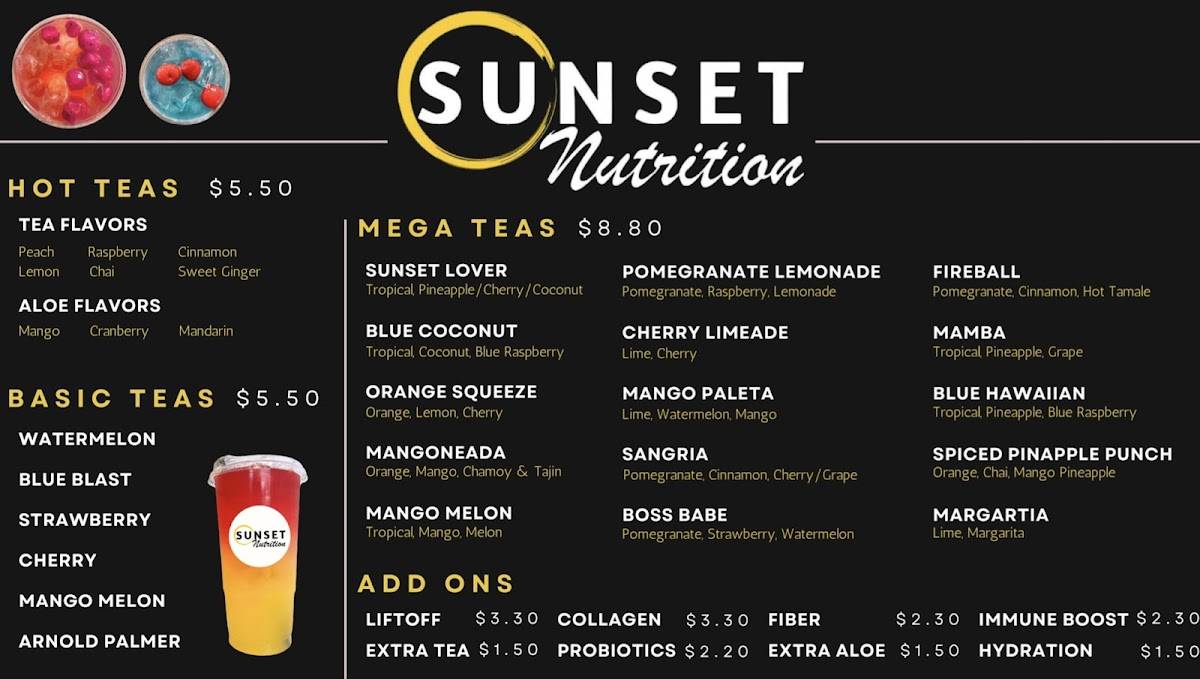 Sunset Nutrition меню