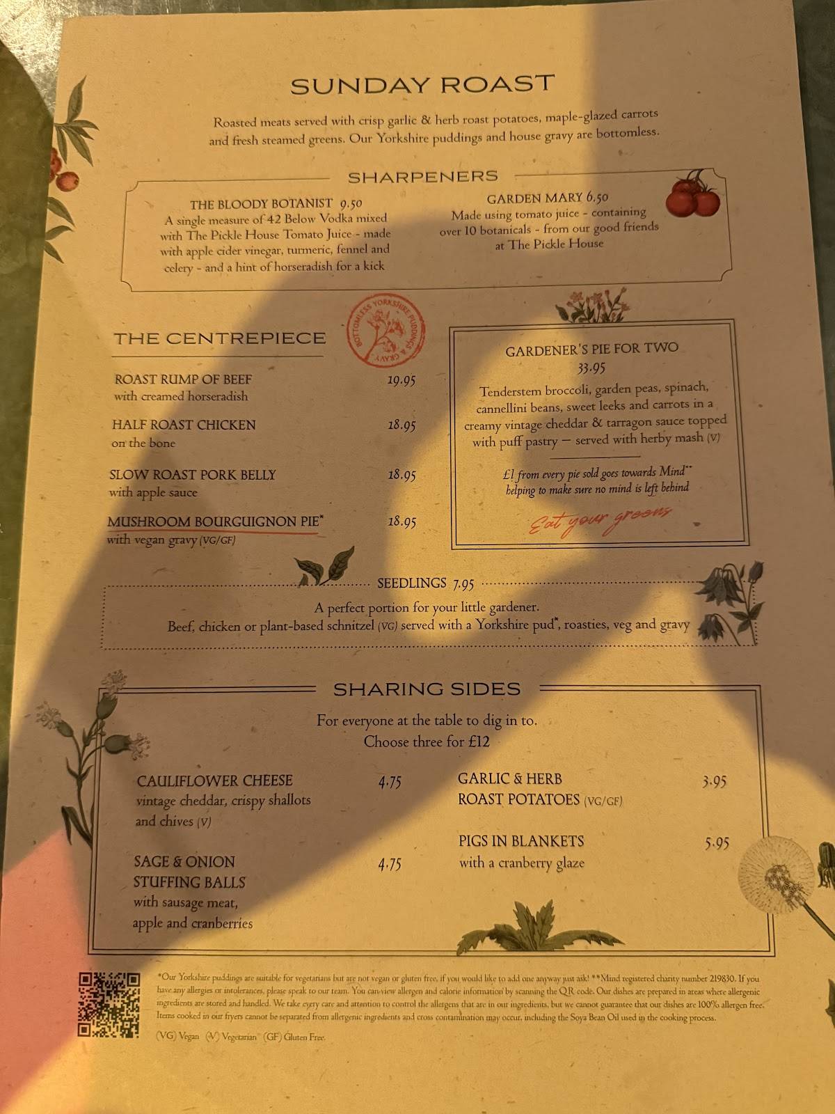 The Botanist Trinity Leeds меню