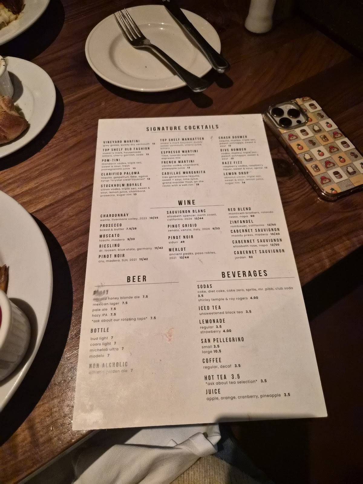 The Vineyard Restaurant & Bar меню