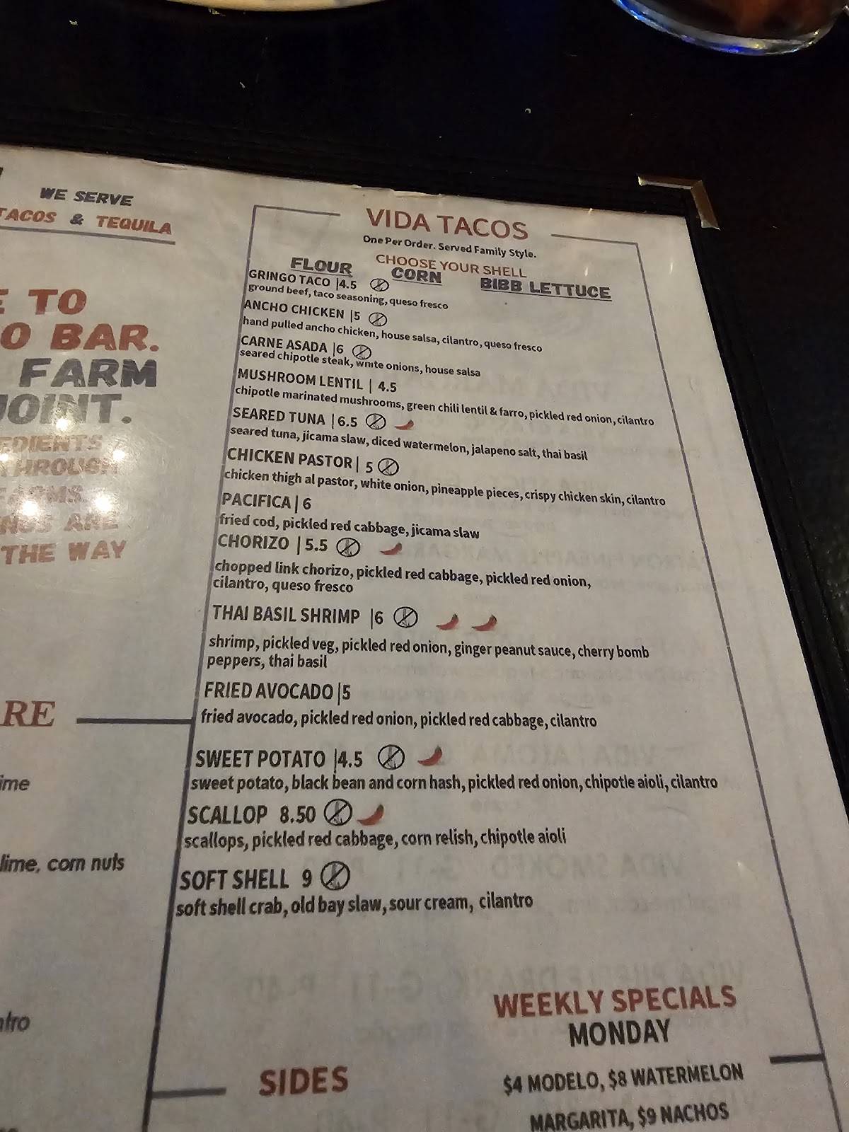 Vida Taco Bar меню