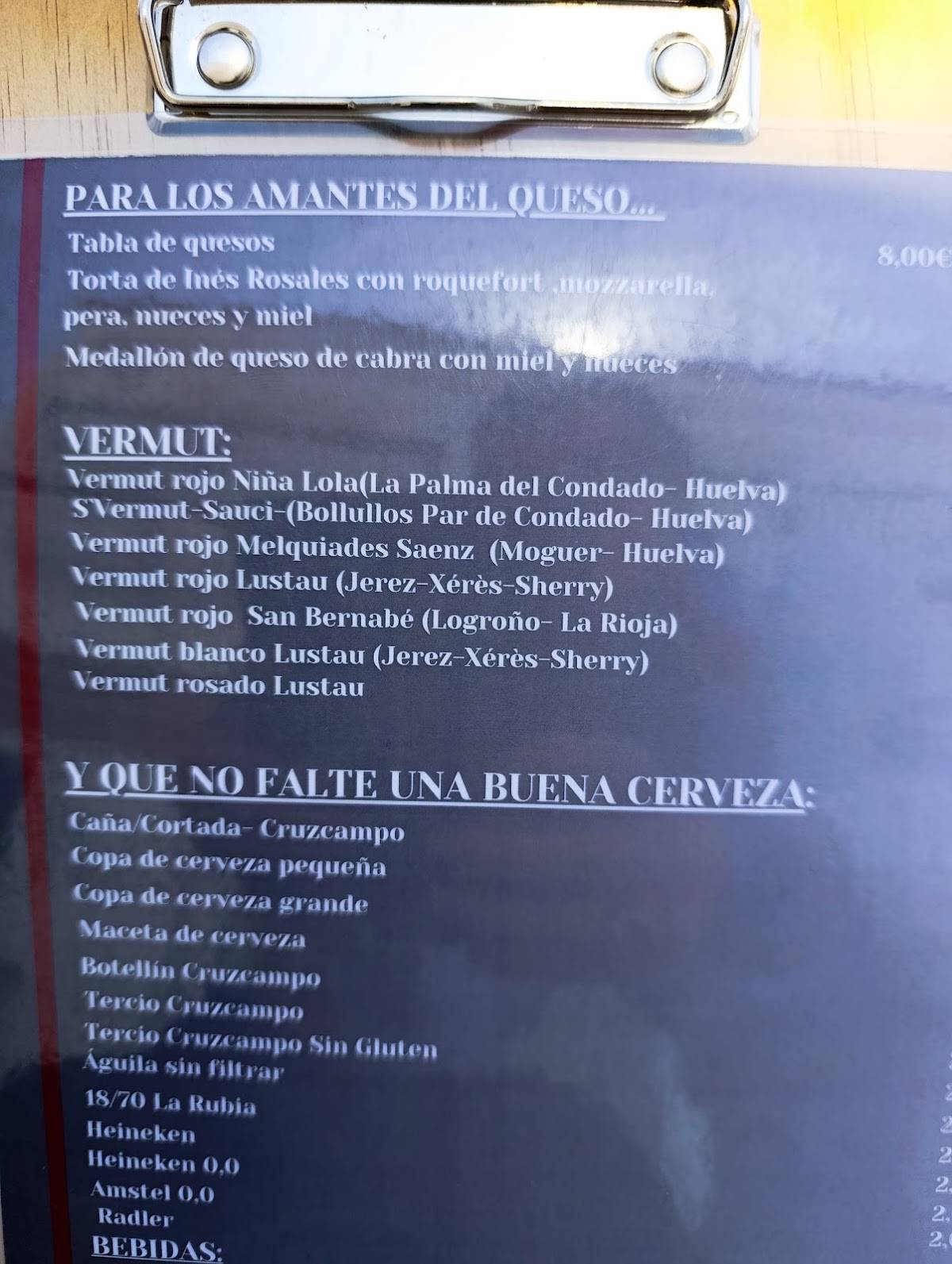 Viníssimo меню